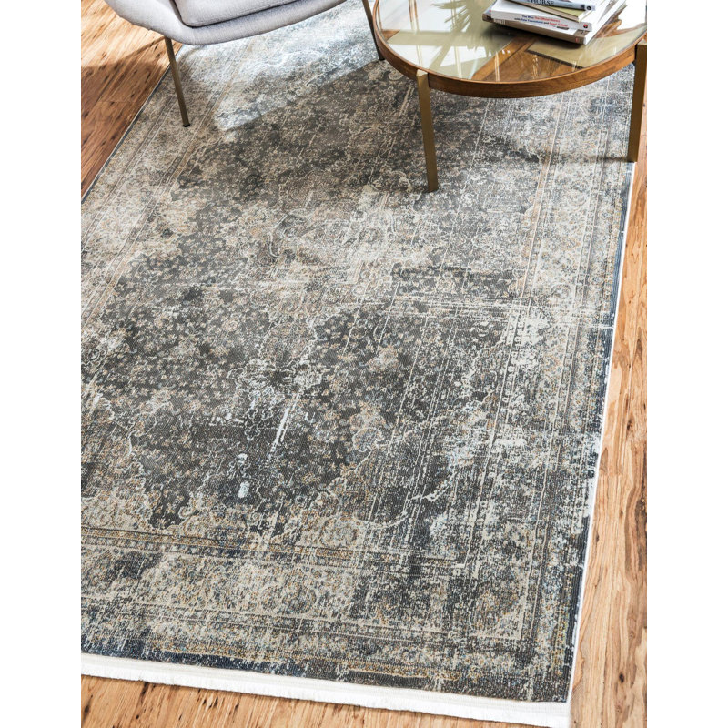Tapis contemporain de couleur gris anthracite Mulvihill, Rectangle 3 pi x 5 pi