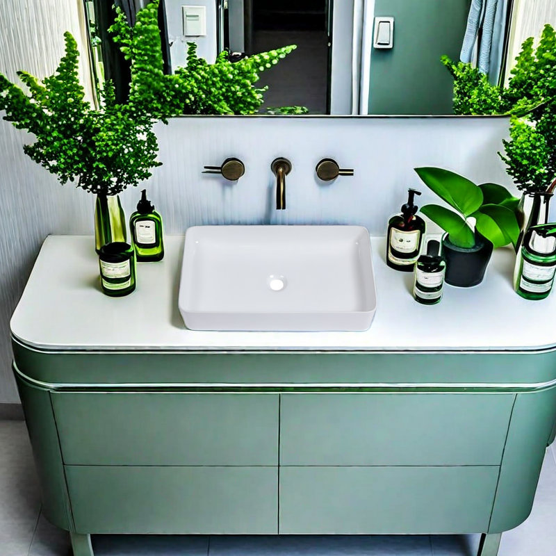 APRESSHUI 14'' Ceramic Rectangular Bathroom Sink