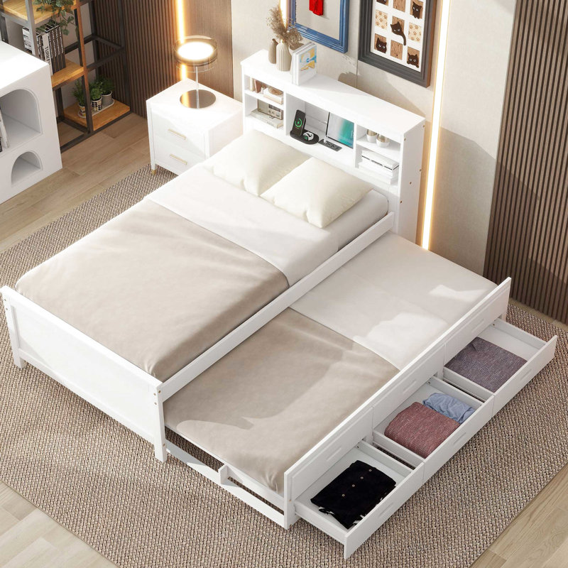 Tête de lit simple avec rangement et tête de lit avec 3 tiroirs - Structure solide en bois massif, White