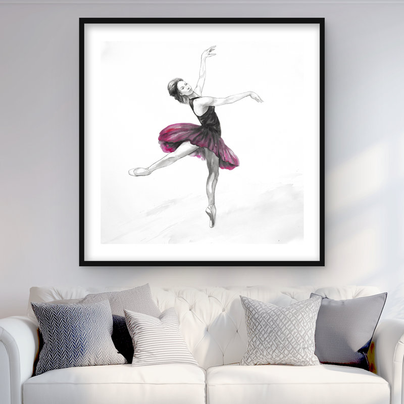 Petite ballerine rose - imprimé mat encadré pour la décoration, 36" H x 36" W, Black