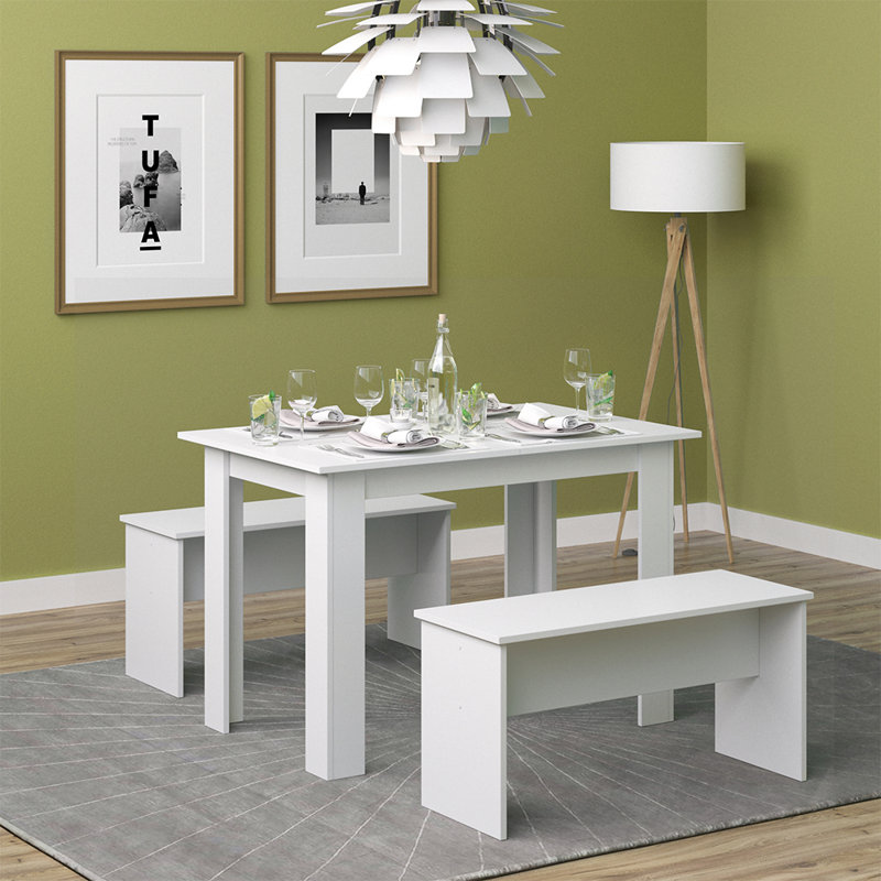Kanerva 4 - Person Dining Set, White, White, White