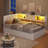 Twin Size Corner Bed With Hydraulic Storage,twin Daybed With Bookcase And Charging Station,lift Up Storage Bed Frame With Upholstered Headboard And Led Lights,metal Platform Storage Bed,white-1105424869-1095588269