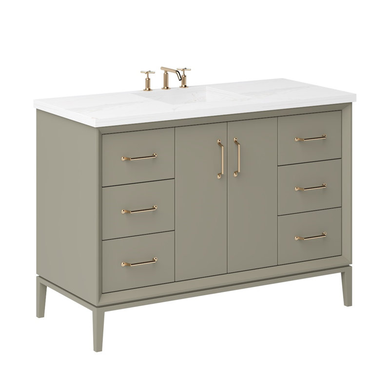 Alexandra Single Extra Wide Bath Vanity, French Olive, 48", Satin Gold