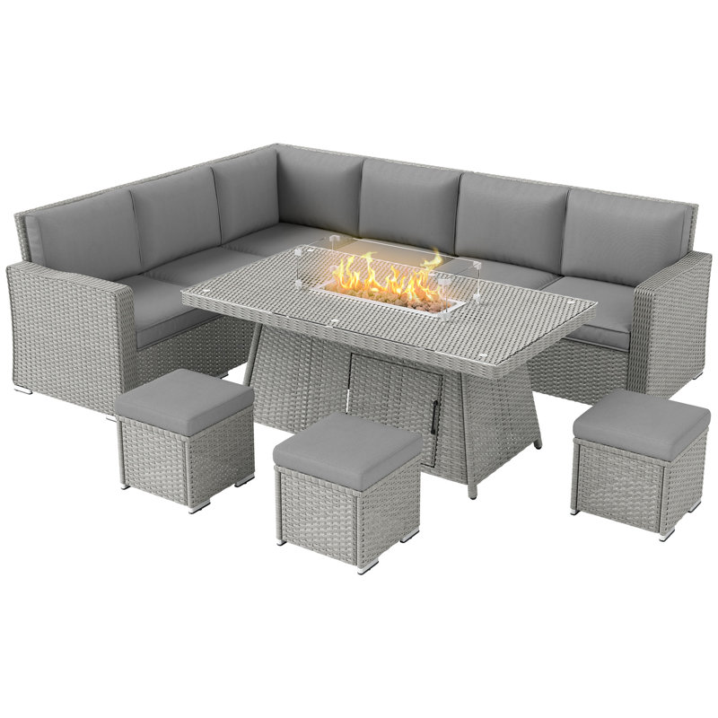 Wicker 9 - Person Garden Lounge Set with Cushions