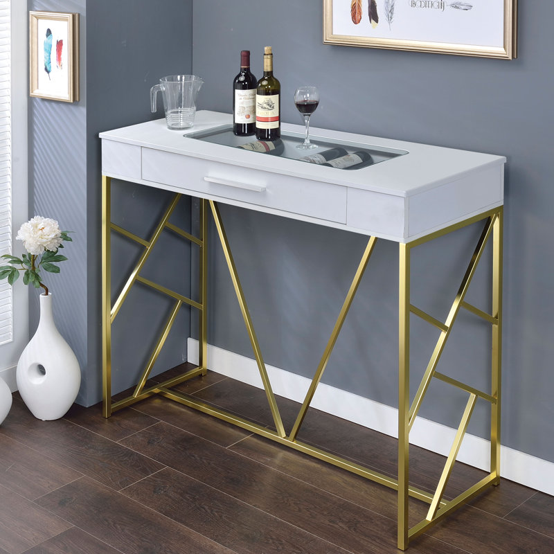 Table de rangement à vin à hauteur de comptoir Lade, Champagne / Blanc, L 18 po x 47 po