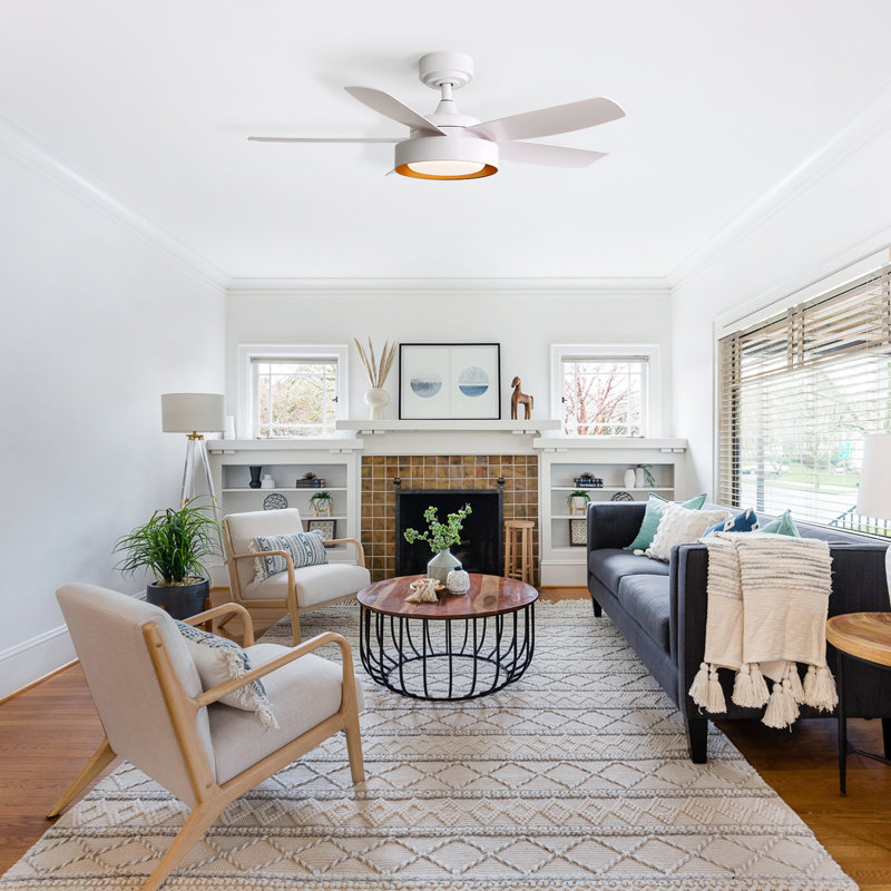 Ventilateur de plafond blanc mat moderne à 5 pales de 42 pouces avec lumière Julice