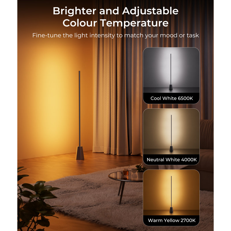 54 in. Black Smart Dimmable Led Corner Floor Lamp With Smart App Control