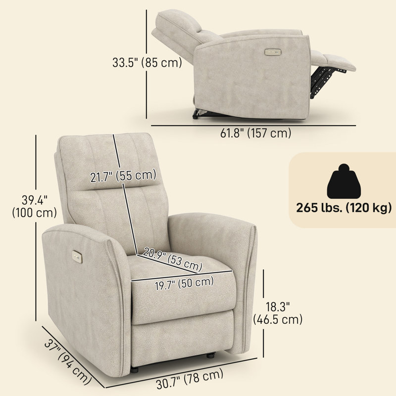 Power Recliner Chair, Upholstered Recliner Chair w/ USB Ports, Beige, Beige