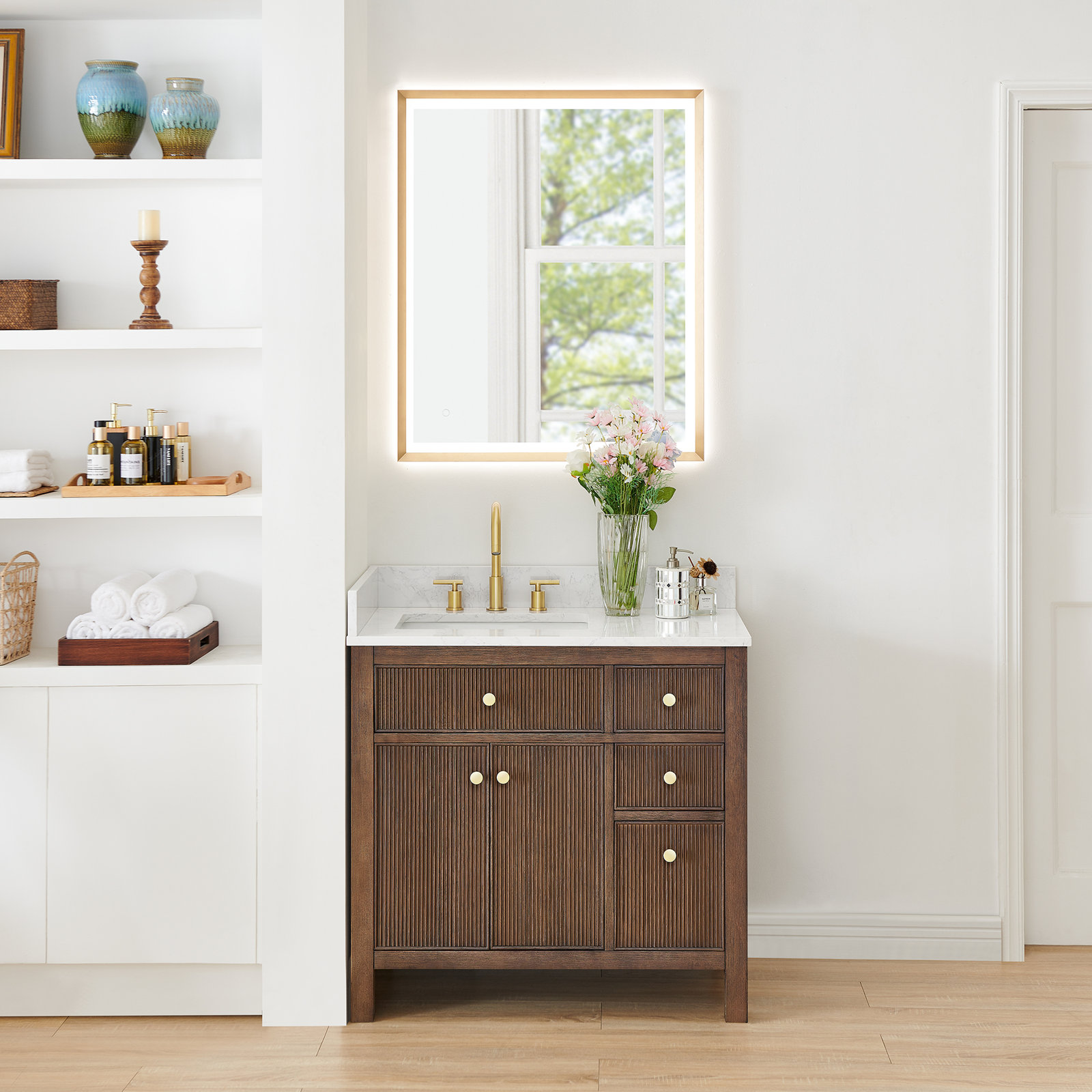 Lala 36" Single Bathroom Vanity, Brown Brushed Oak
