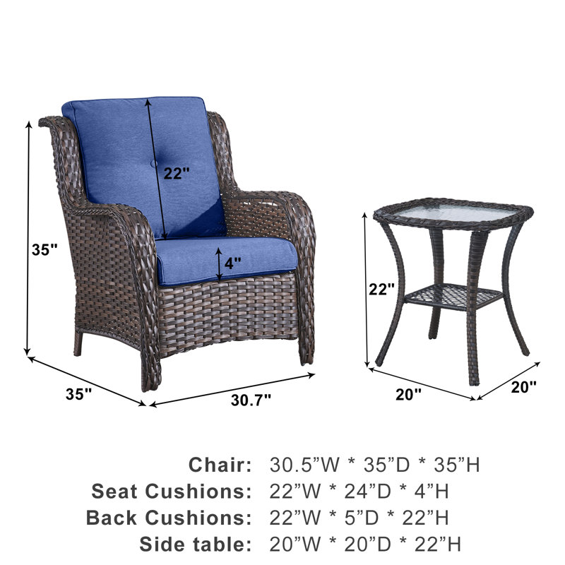 Schutt 2 - Person Patio Conversation Set with Cushions, Brown, Blue
