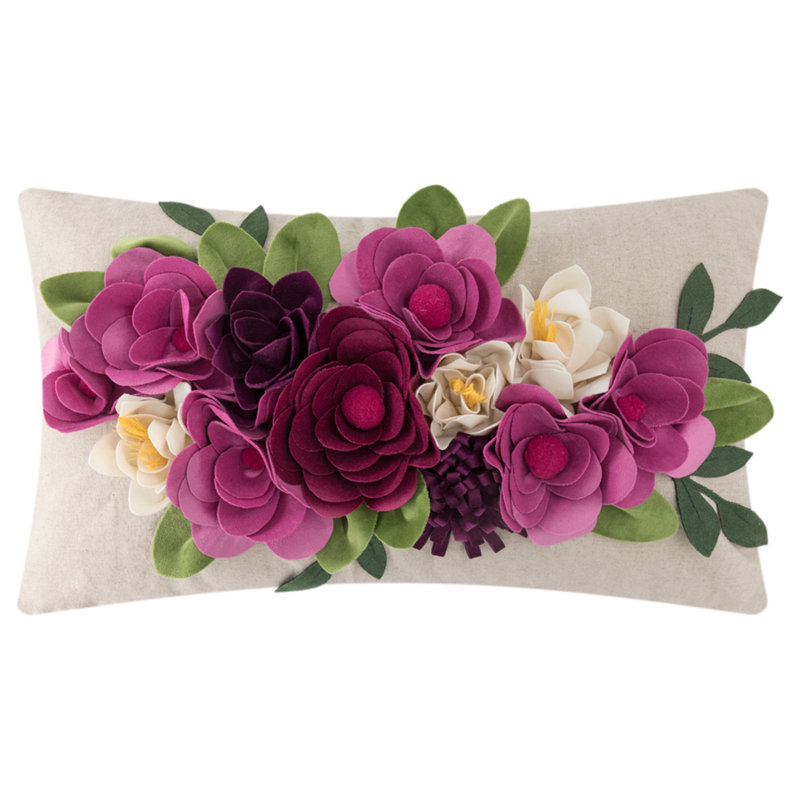 Housse décorative pour coussin décoratif 3D  12 x 20 po, Motif floral rouge et rose