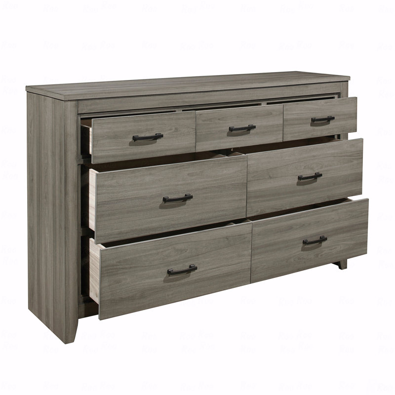 Commode 1 pièce à finition transitionnelle gris foncé à 7 tiroirs style rustique industriel