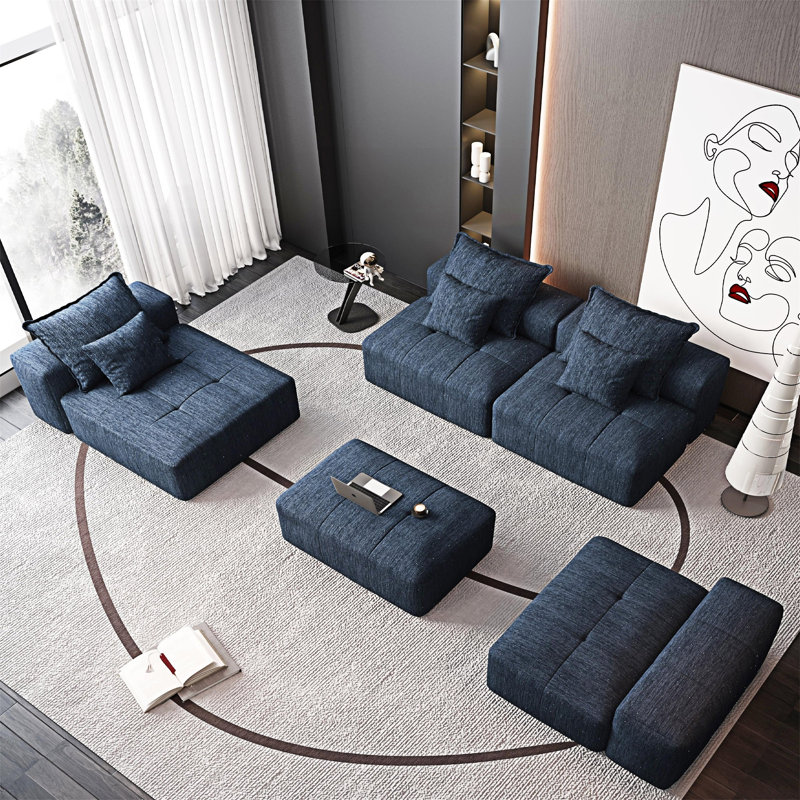 Modular Sectional Sofa, Blue Chenille