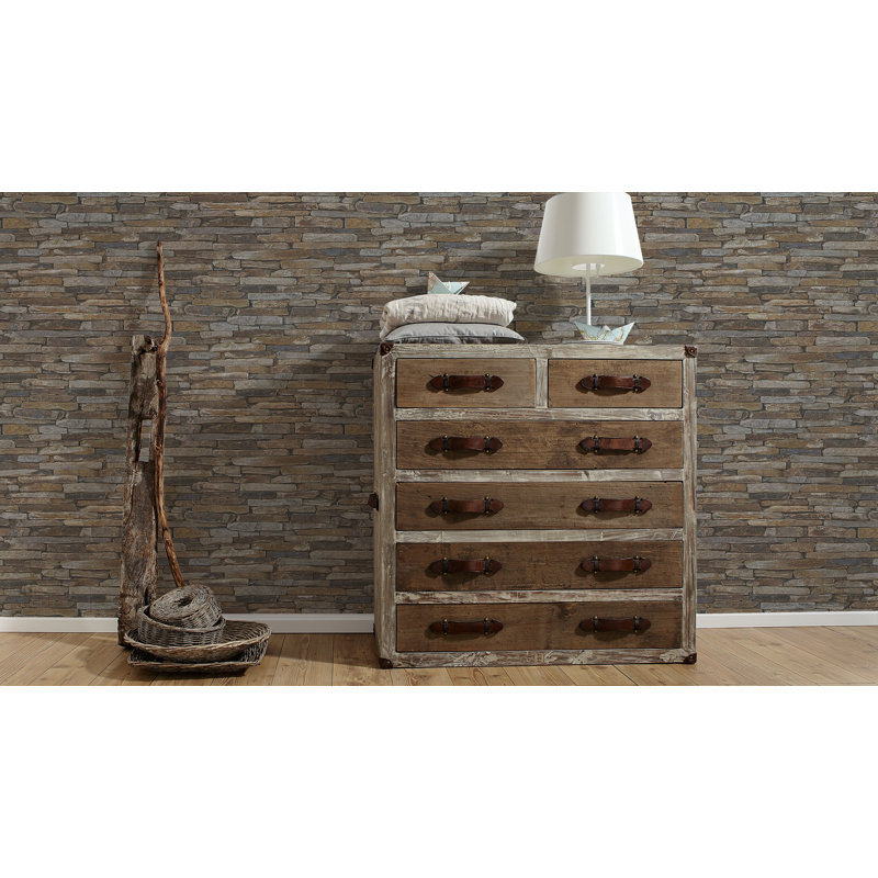 Wood`n Stone 10.1m x 53cm Wallpaper, Beige/Brown/Yellow