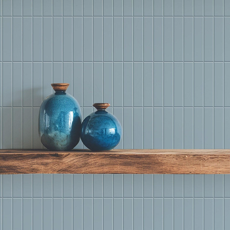 Tall Tiles - Wallpaper, Blue Glaze, Faux Grasscloth