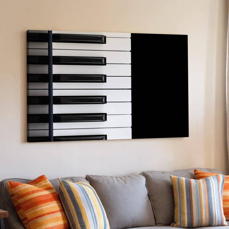 Toile, composition minimaliste et élégante avec art mural d'un clavier de piano posé sur une toile noire unie