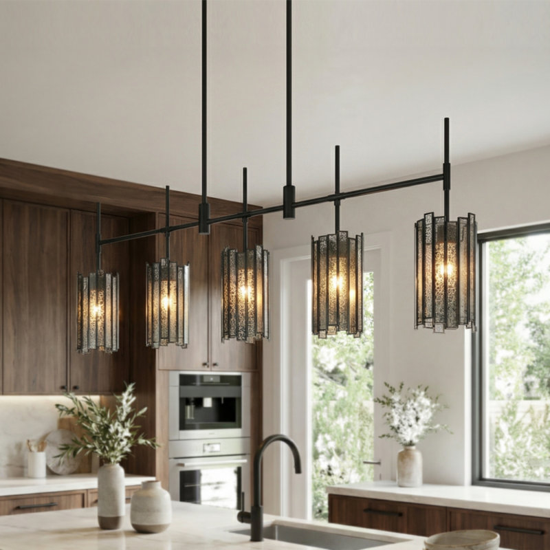 Grand lustre linéaire moderne pour îlot de cuisine à 5 lumières l 45,3 po Shoshoni