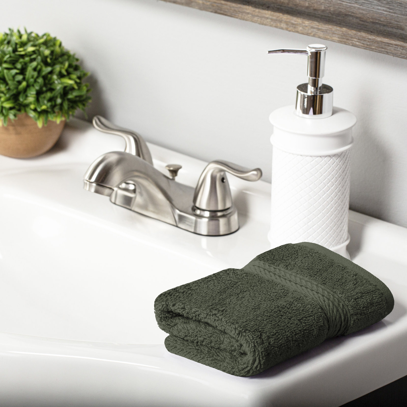 Egyptian Cotton Washcloth Set, Forest Green