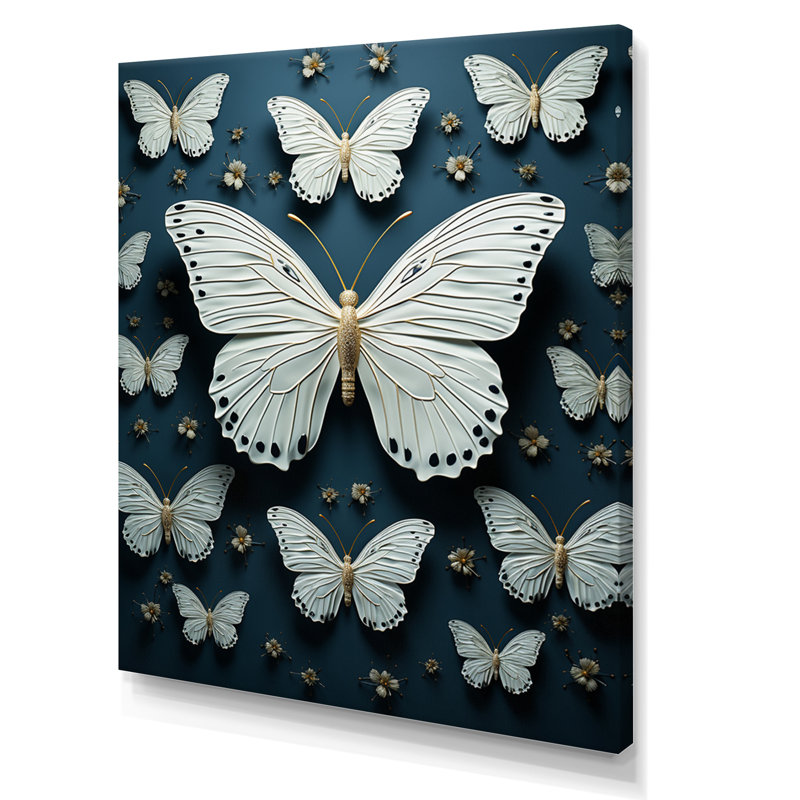 Papillon blanc et blanc, battement d'ailes de papillons, impression sur toile, H 32 po x l 16 po x P 1 po, Toile tendue