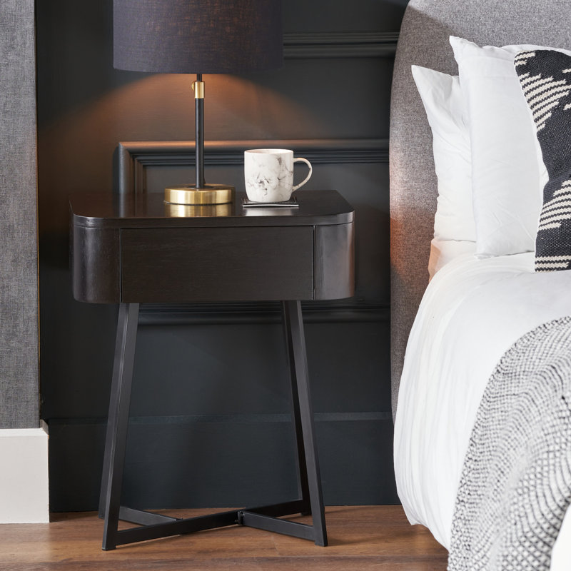 Angeliah 50cm W Metal Bedside Table, Black Ash