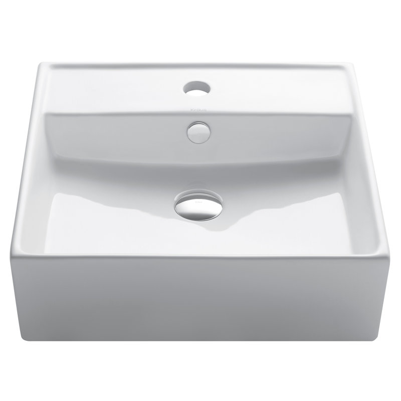 Modern Square White Ceramic Vessel Bathroom Sink, 18.5"