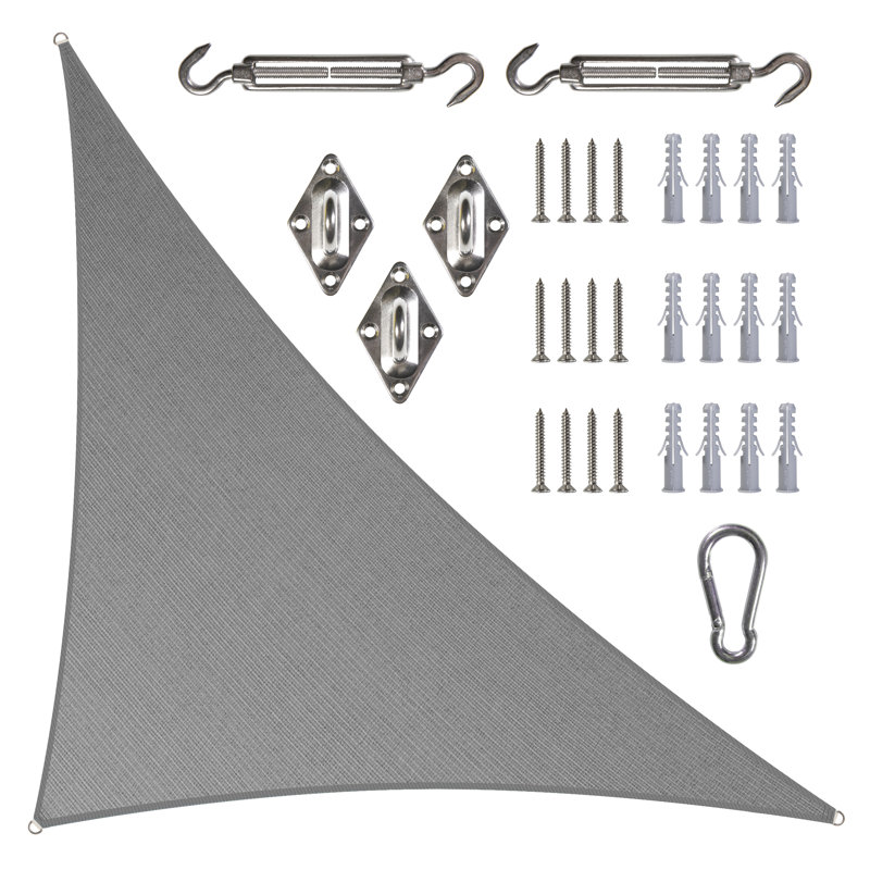 Gray 24 ft Triangle Sun Shade Sail with Stainless Steel Hardware Kit