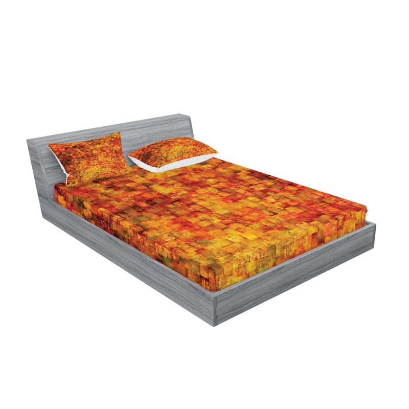 Ambesonne Orange Fitted Sheet & Pillow Sham , Orange Mustard, King Sheet Set + 4 Pillowcases