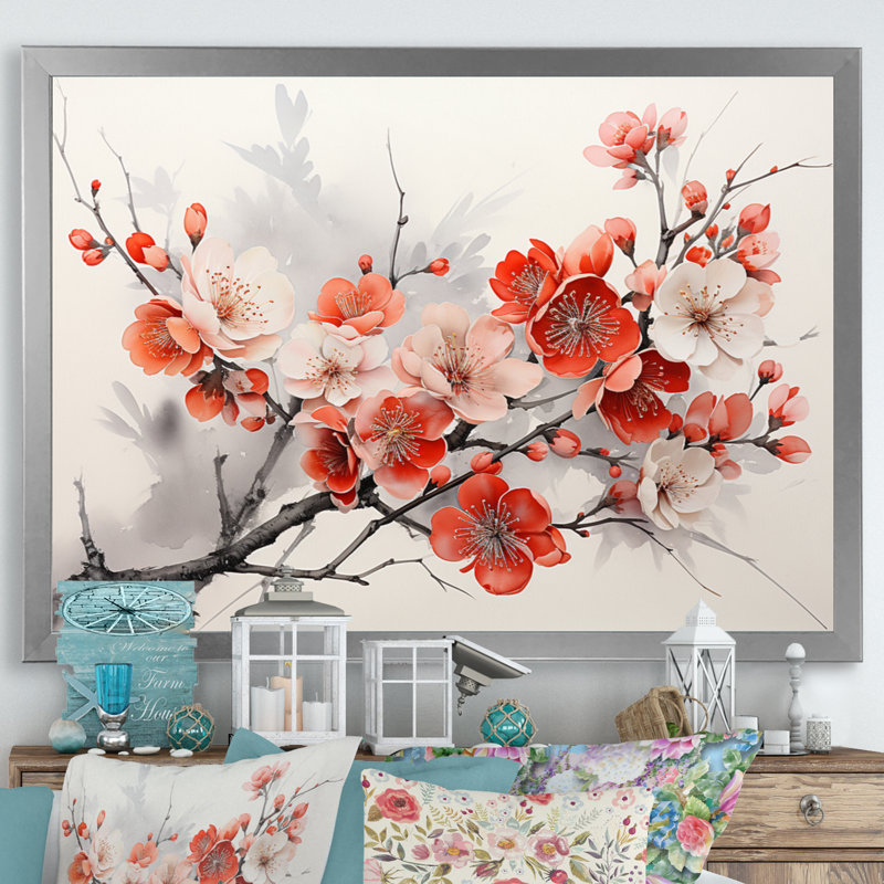Asian Art Pansies Flowers I - reproduction, Cadre photo argenté, H 34 po x l 44 po x P 1,5 po
