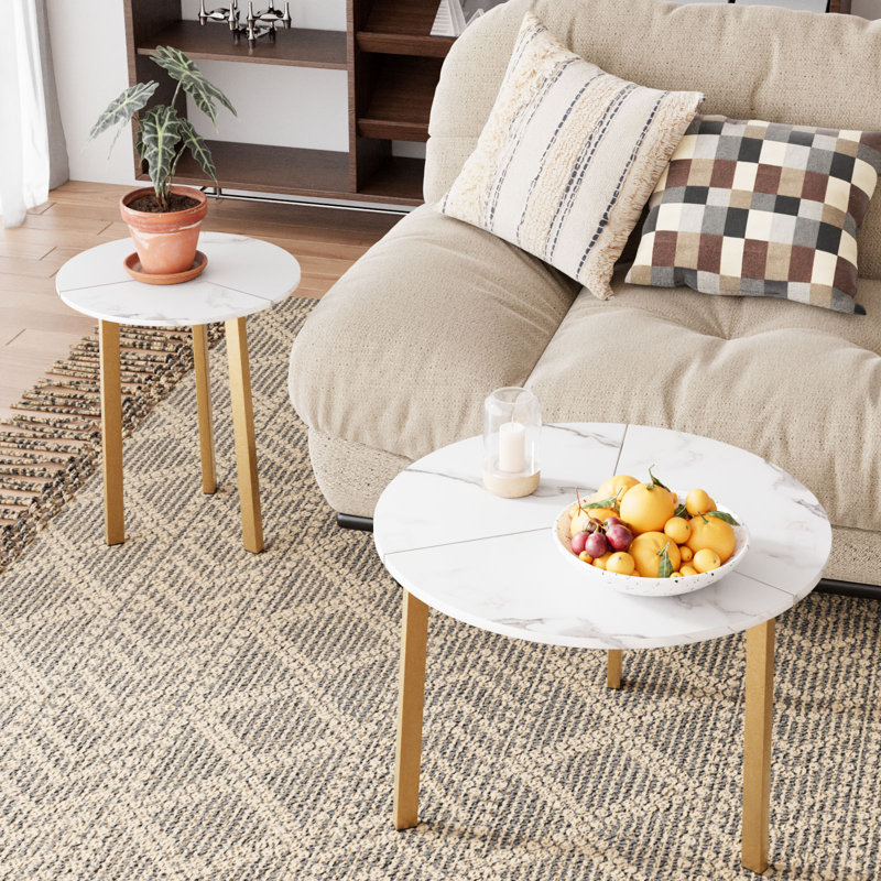 Nesting Coffee Table, White, Gold