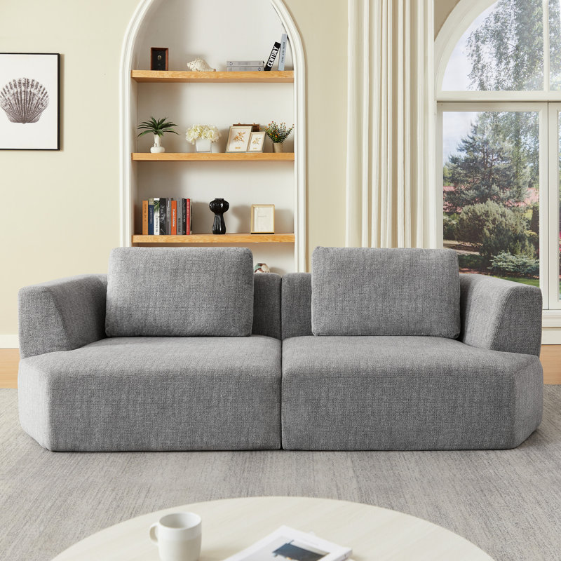 Fauteuil à 3 places gris avec tissu en chenille, sans assemblage, peu encombrant pour un appartement, une éponge et un ressort à ressorts, entretien à fermeture à glissière confortable