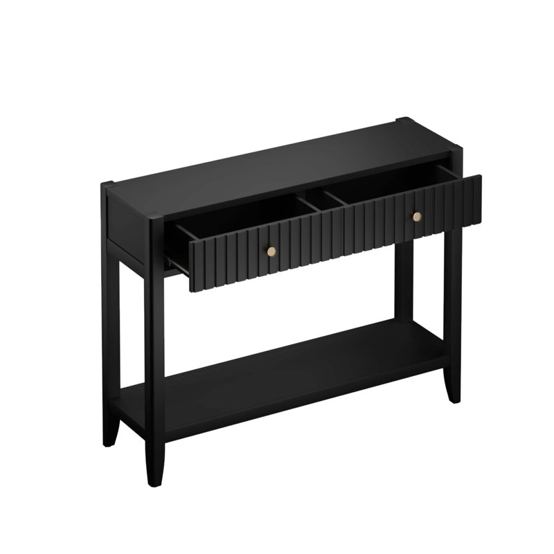 Narrow Wood Accent Console Table with Drawers and Storage Shelf