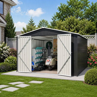 Durable Outdoor Storage Shed 10x10 FT with Lockable Doors and Enhanced Frame, Perfect for Backyard and Patio Organization