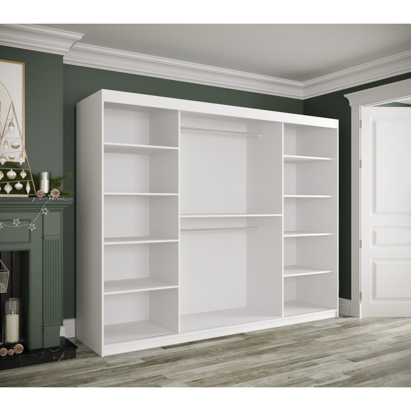 Alynn Manufactured Wood Wardrobe, White Matt/White Marble, 200cm H x 250cm W x 62cm D