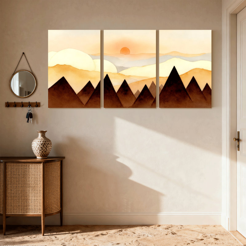 «Abstract Mountain Landscape Sunset Sky Reflections», ensemble de 3 impressions sur toile, H 30 po x l 60 po