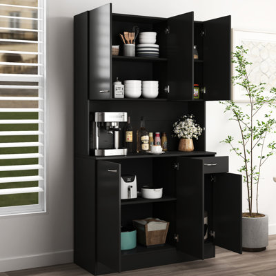 70.93" Tall Bedroom & Kitchen Cabinet . 6 Doors, 1 Drawer, Open Shelf. Stable , Simple To Wipe Clean And Assemble Walnut Wardrobe Cabinet. 6-Door, 1, 1-Open Resilient Build, Maintain