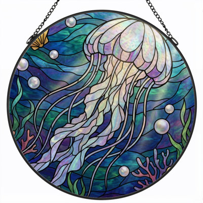 Panneau de vitrail 12 "H Jellyfish Ocean