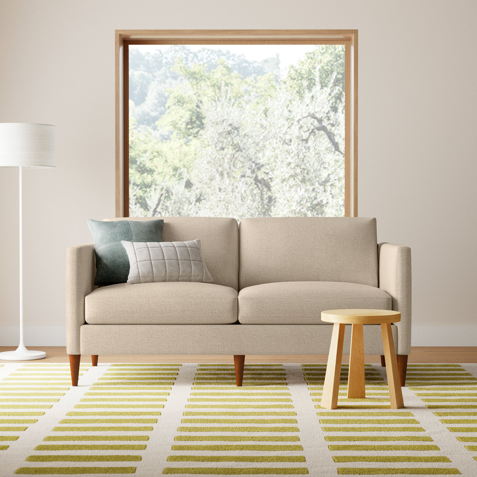 Clifford 87" Upholstered Custom Sofa, Nomad Eggshell Crypton® Chenille