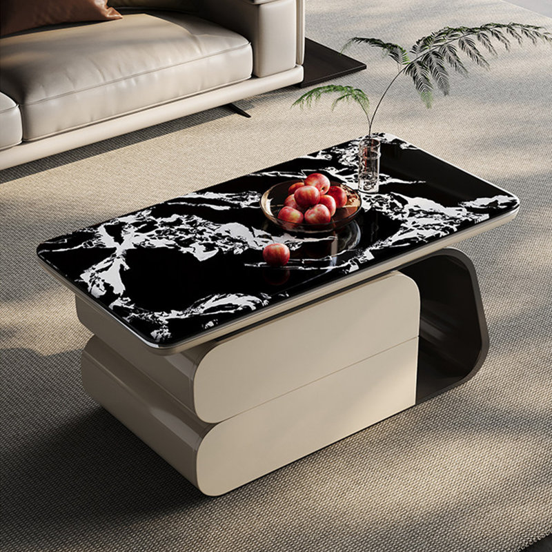 Table basse en pierre de luxe de style micro-cristallin, H 17,7 po x L 47,2 po x l 23,6 po, Blanc/Noir