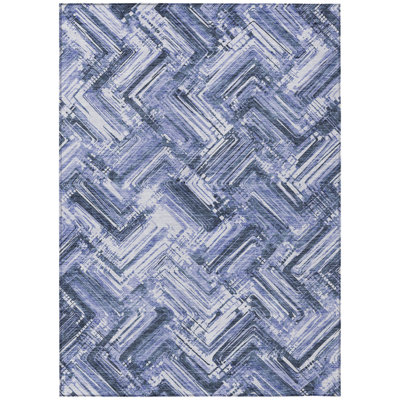 HomeRoots 8' X 10' Navy Blue And Sky Blue Geometric Washable Indoor Outdoor Area Rug