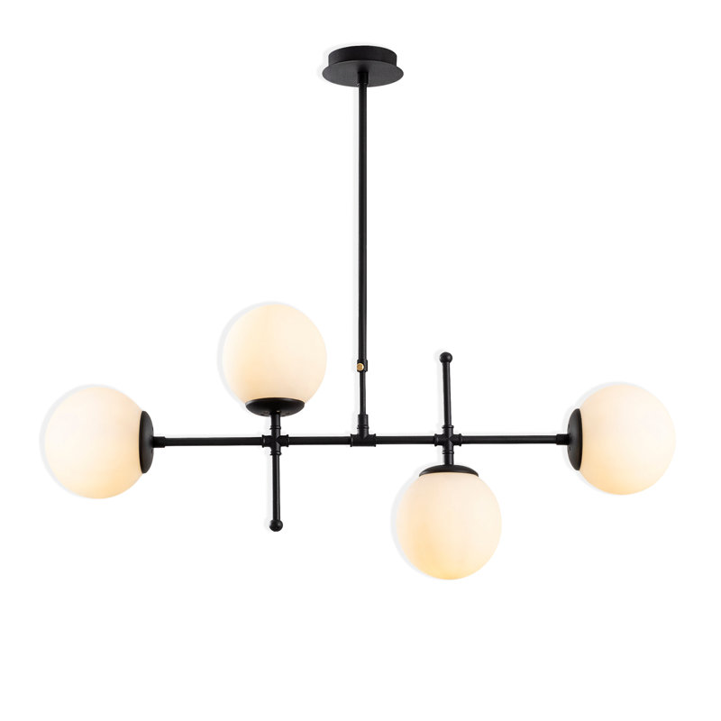 Lustre spoutnik à 4 lumières Hamilton, H 32,4 po x l 42,5 po x P 5,9 po, Beige, Noir, noir, noir, noir