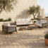 5-Piece Premium Patio Conversation Set, 86.6" 3-Seat Sofa, 2 Lounge Chairs & 2 Round Coffee Tables, Black/Cream