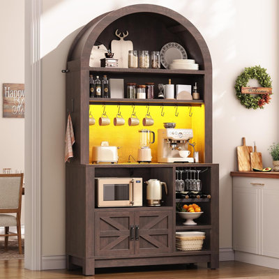 73" Tall Arched Bakers Rack, Coffee Station With Power Outlet