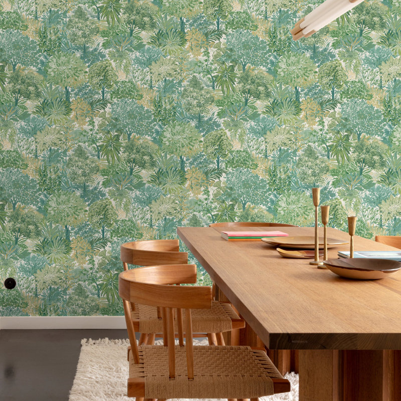 Inia Collection All-Over Floral Bloom Wallpaper Roll, Green