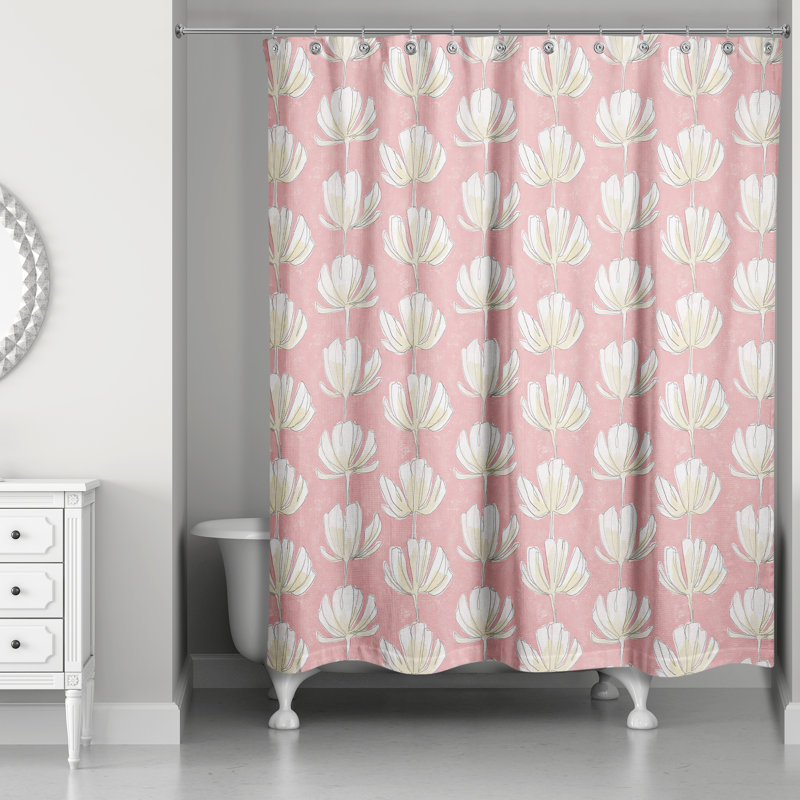 Rideau de douche rose à motif floral