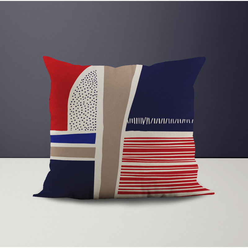 Jeté carré en polyester intérieur / extérieur, L 17 po x H 17 po, Rouge / bleu marine