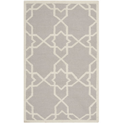 Rodgers Hand Woven Flat Weave Wool/Cotton Geometric Rug in Ivory/Gray