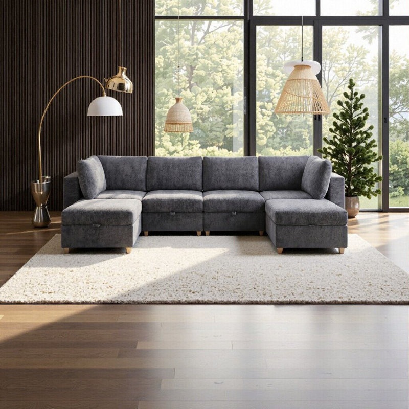 Canapé modulaire modulaire avec rangement, conception flexible, support à ressort, housses amovibles, Gris, 6