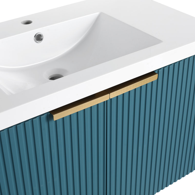 Larchdale 36'' Single Bathroom Vanity Set with Resin Sink Top, Lake Blue/Matte Black, 36"