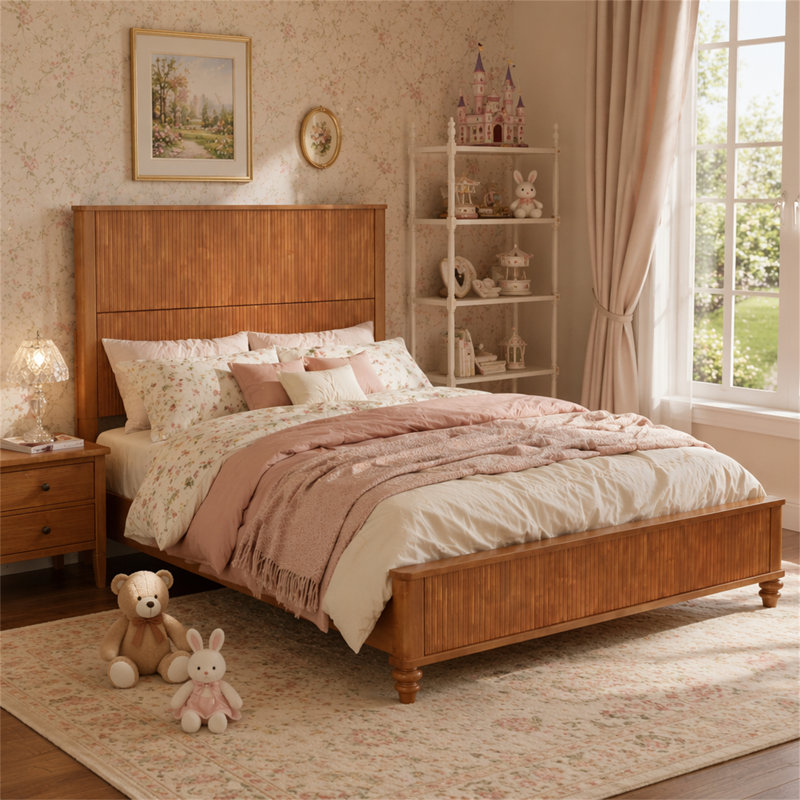 Base de lit en bois massif, Grand lit, Naturel
