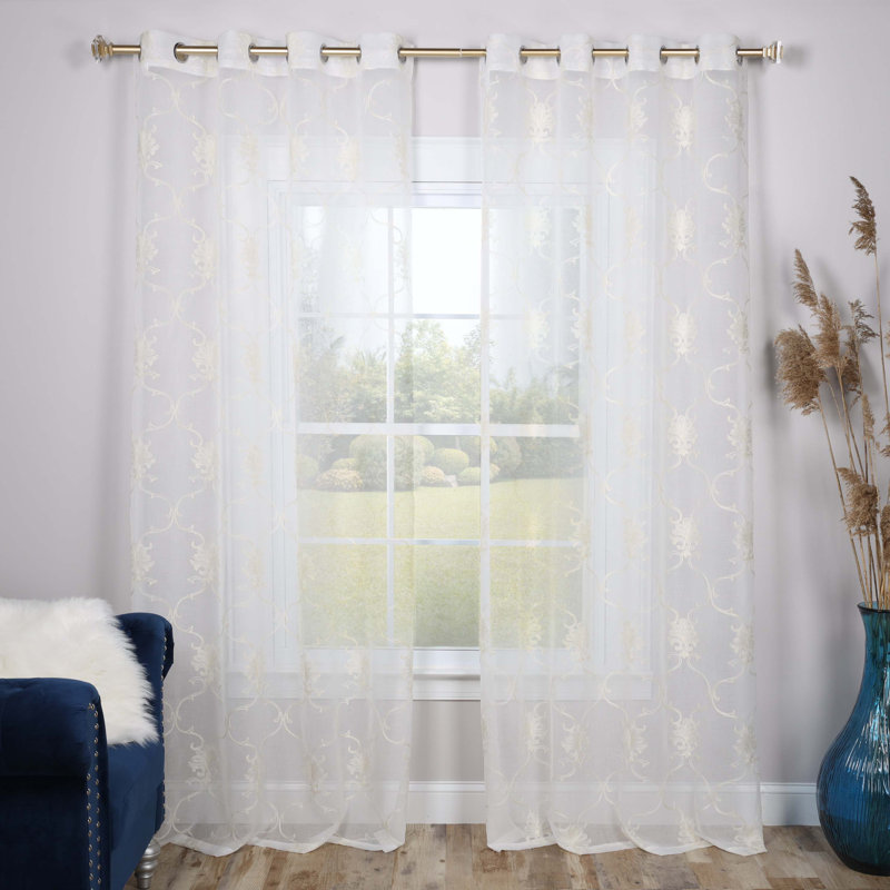 Paire de rideaux transparents avec œillets Steinbeck, l 52 po x L 108 po, Ivoire